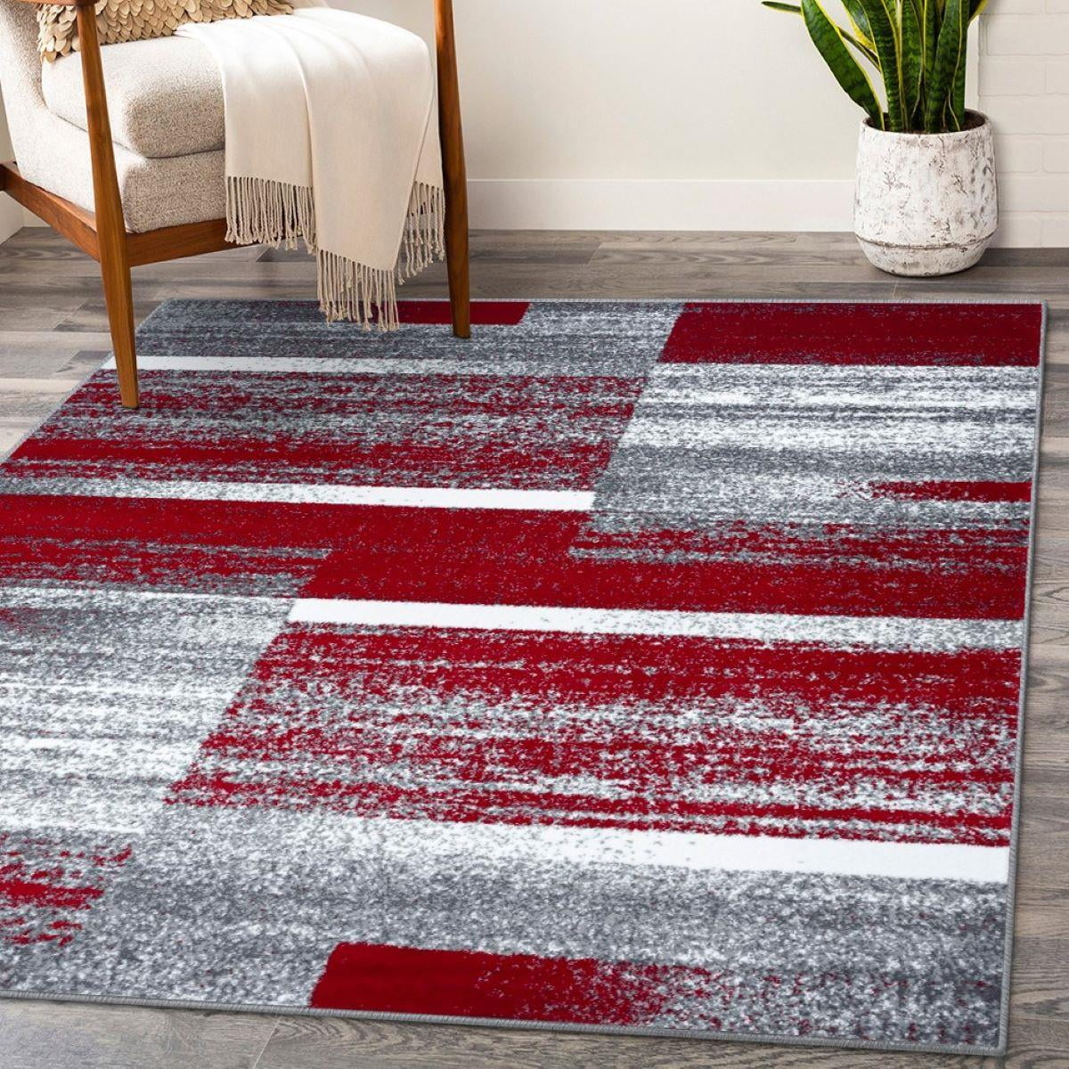 Red 6x9 Abstract Geometric Area Rug F349067