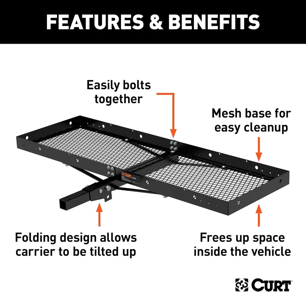Black Steel Folding Hitch Cargo Carrier J22720