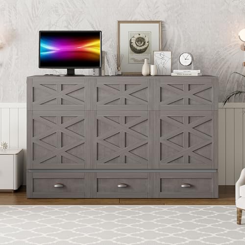 Full Size Solid Pine Murphy Bed with USB and Storage Drawer F663