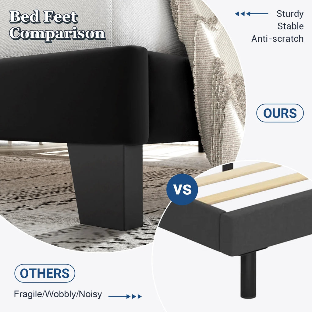 Full Size Velvet Upholstered Platform Bed Frame K364894