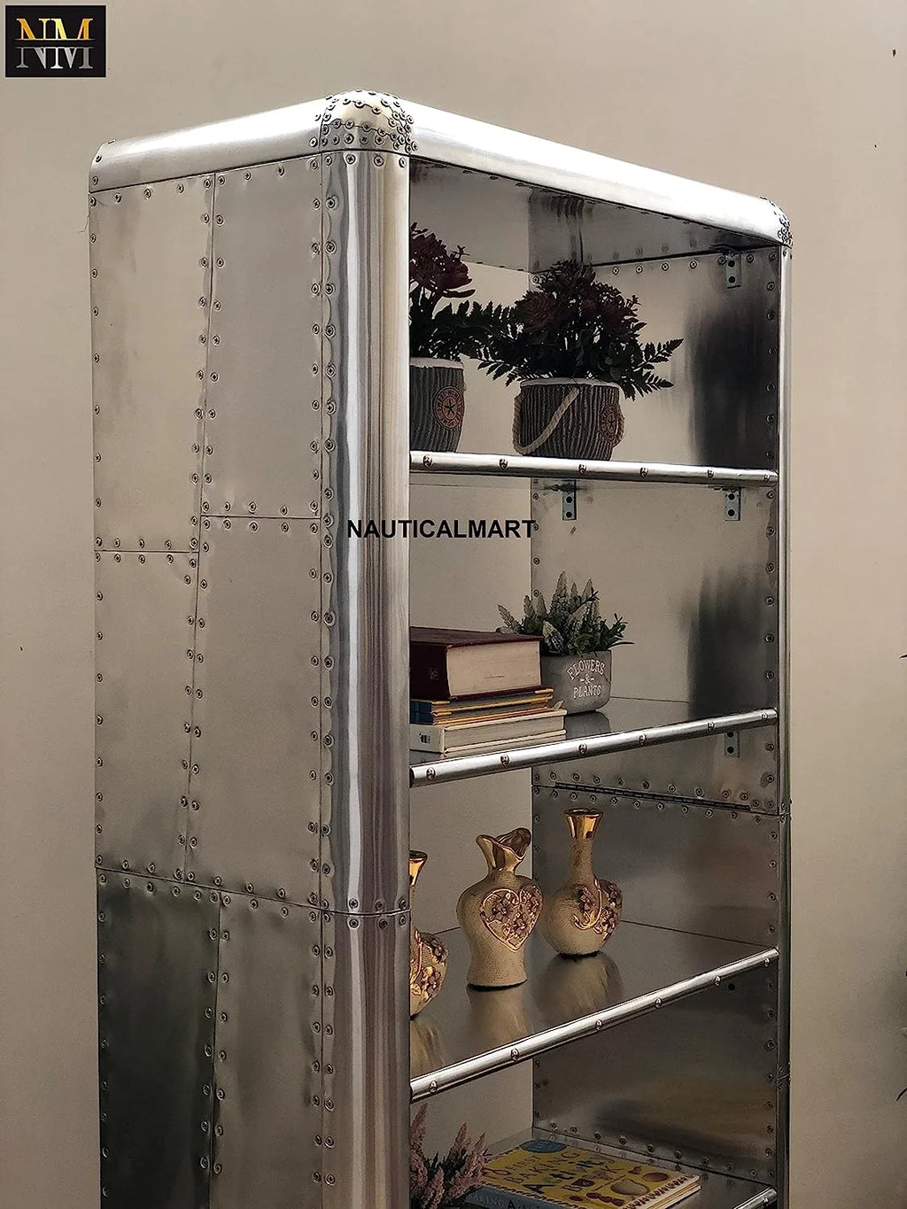 Aluminum Bookcase with Drawers 62 Inches W13516