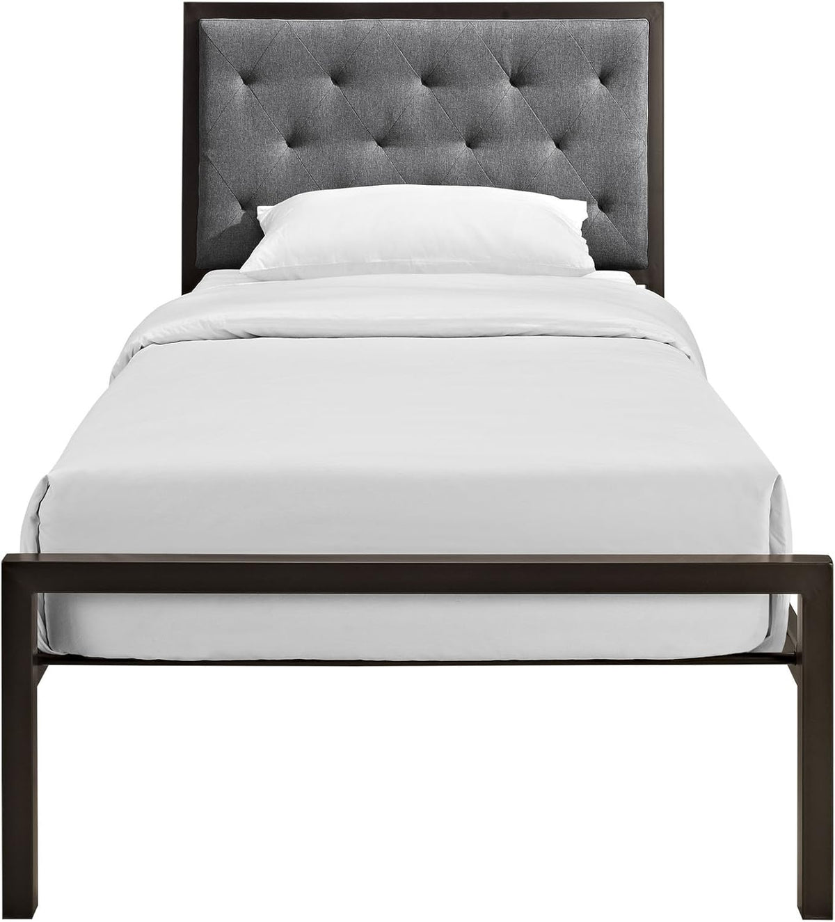 Twin Size Grey Fabric Bed Frame U866149