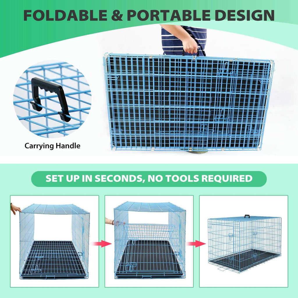 Foldable Large Metal Wire Dog Crate with Plastic Tray D229