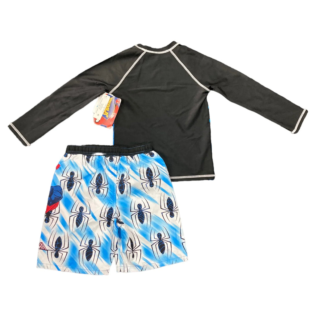 Blue Spiderman 2-Piece Long Sleeve Rash Guard & Swim Short Set F96909