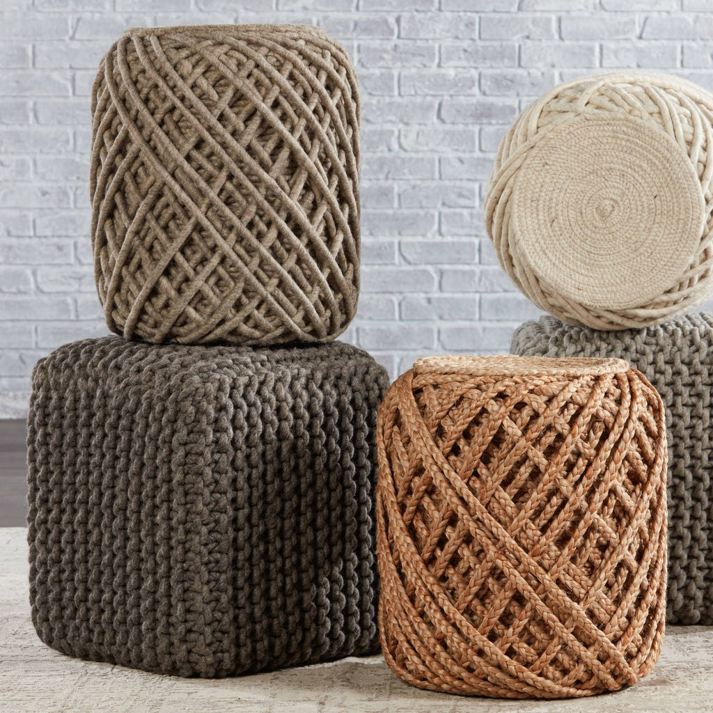 Light Grey Wool Pouf Y135