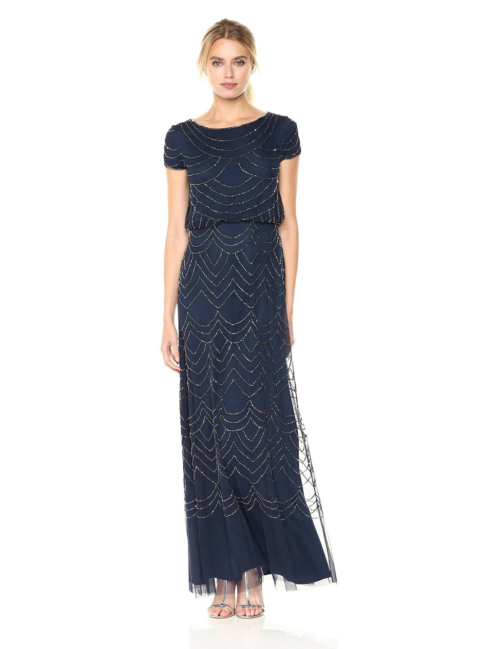 Navy Scalloped Beaded Blouson Gown B1937