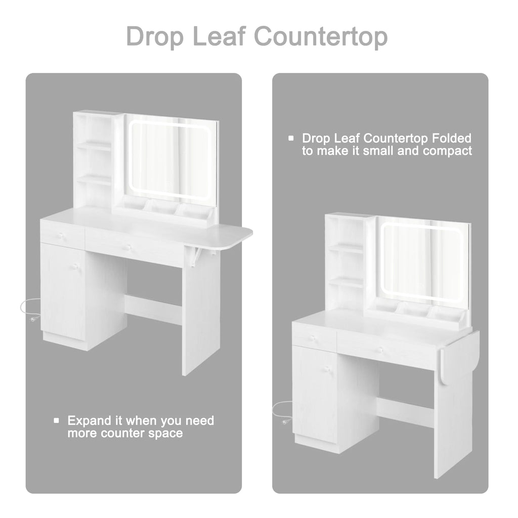 White Vanity Desk with Lighted Mirror and Stool L759521