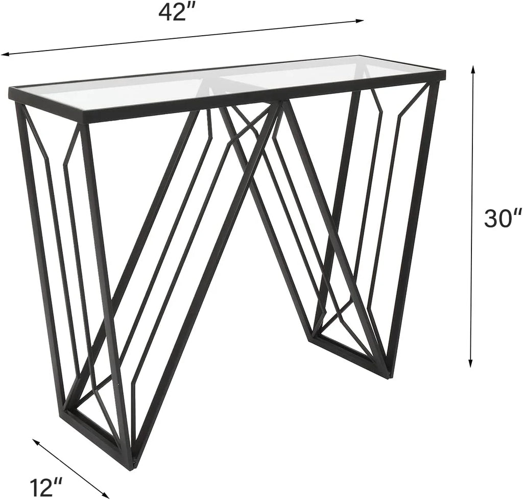 Glass Console Table Narrow Sofa Table Black Metal Frame M54897