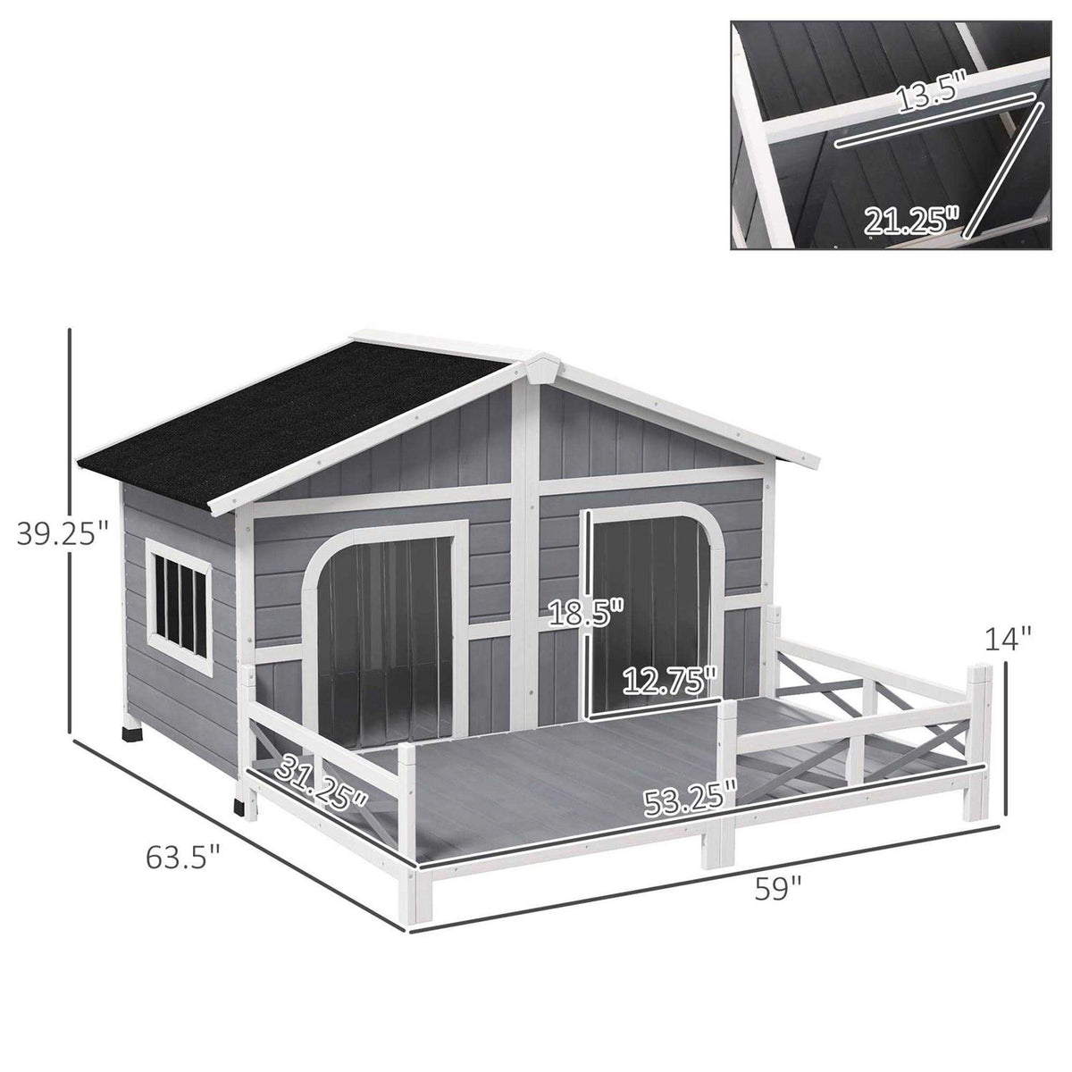 Wood Large Dog House with Porch Deck W536