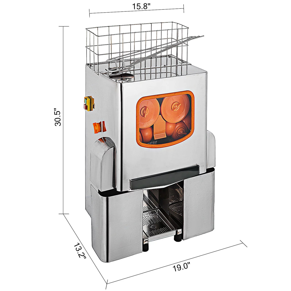 110V Commercial Orange Juicer Machine with Pull-Out Filter Box, 304 Stainless Steel Tank and Cover T801