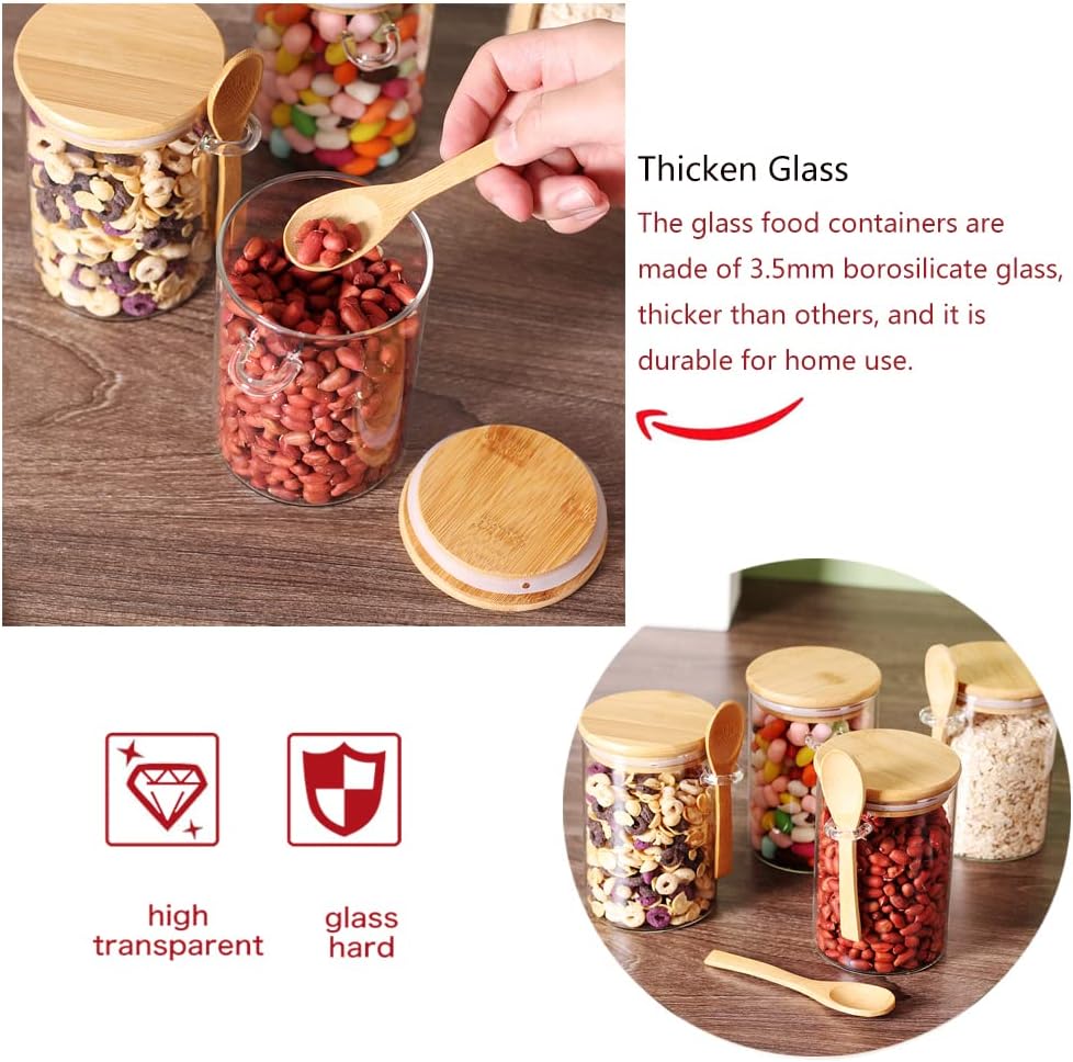 17 OZ Glass Containers with Bamboo Lids and Wooden Spoons (6 Pack) Y48447
