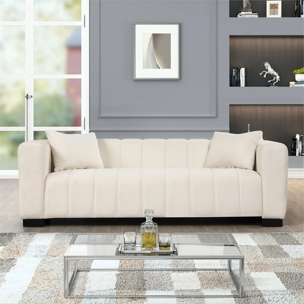 Beige Velvet Sofa Loveseat Armchair Set V619