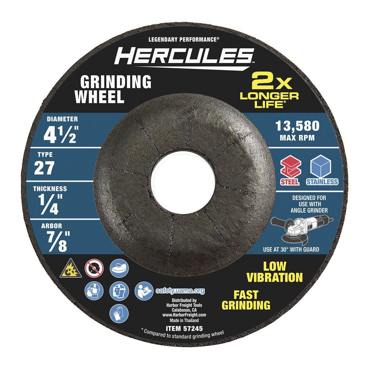 4-1/2 in. x 1/4 in. x 7/8 in. Type 27 Metal Grinding Wheel D6015