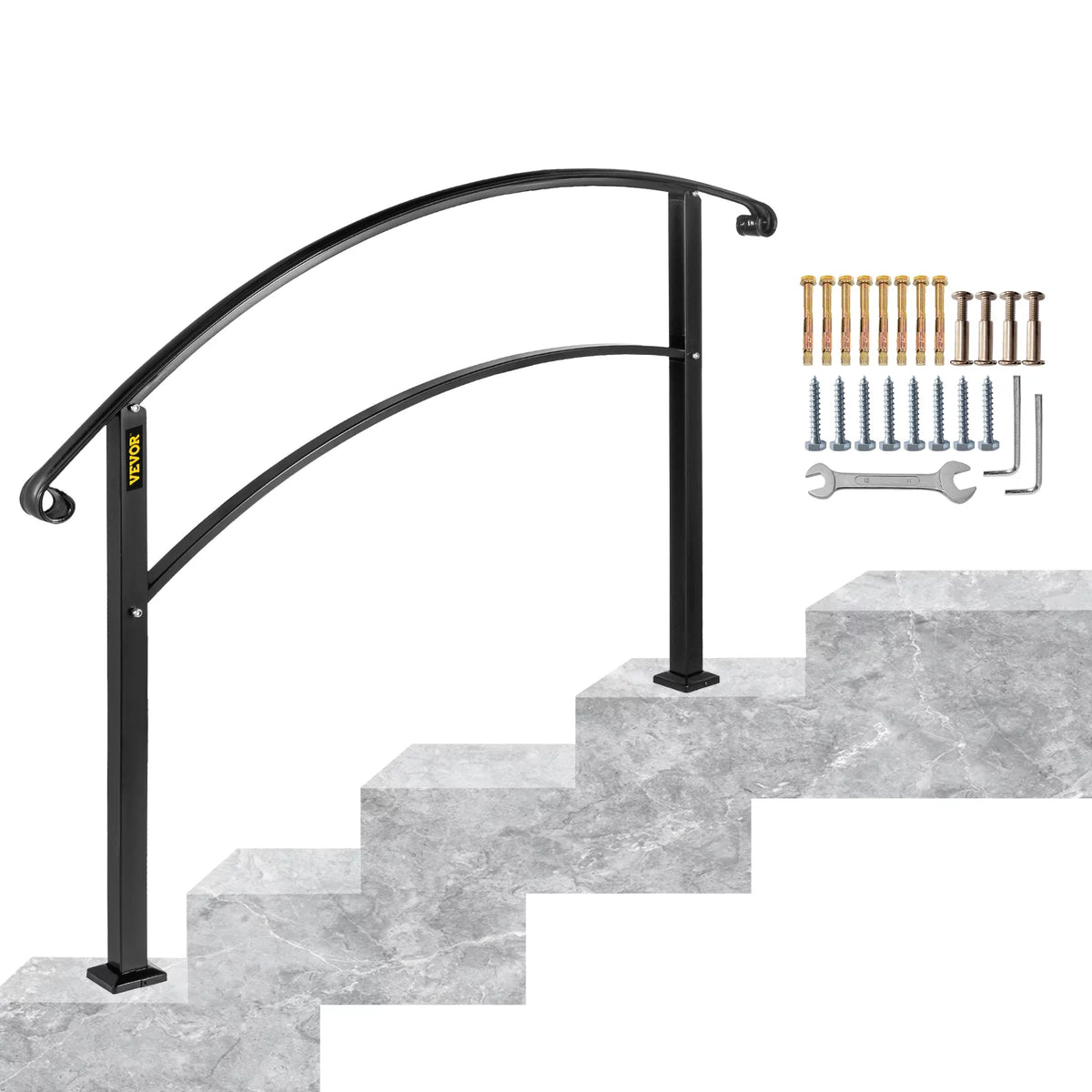 Matte Black Wrought Iron Handrail with Installation Kit V843