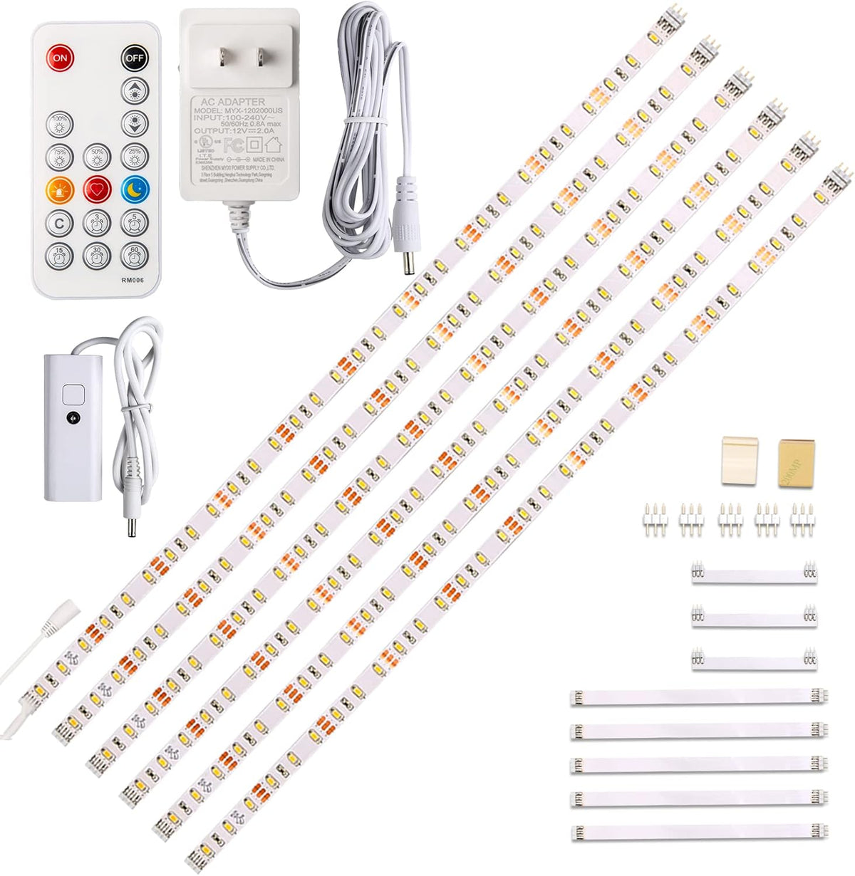 6 PCS LED Strip Lights with Remote Control Dimmer, 2700K Warm White M237