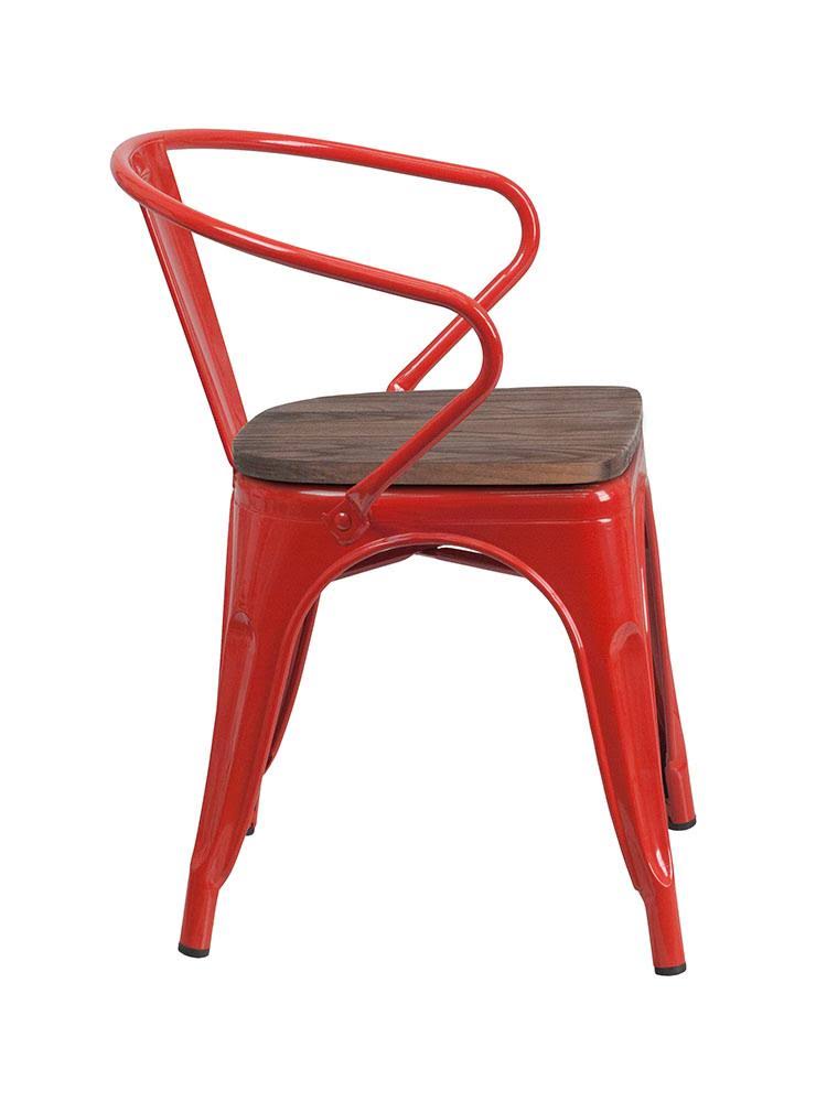 Orange Metal Chair with Wood Seat and Arms E183897