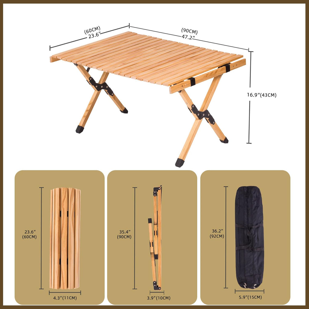 4ft Folding Low Height Portable Wooden Outdoor Picnic Table with Carry Bag M354806