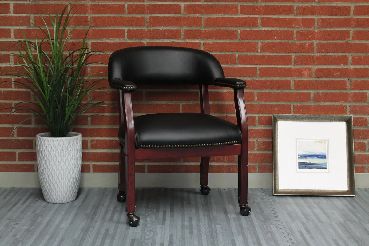 Black Faux Leather Executive Mobile Guest Chair S671
