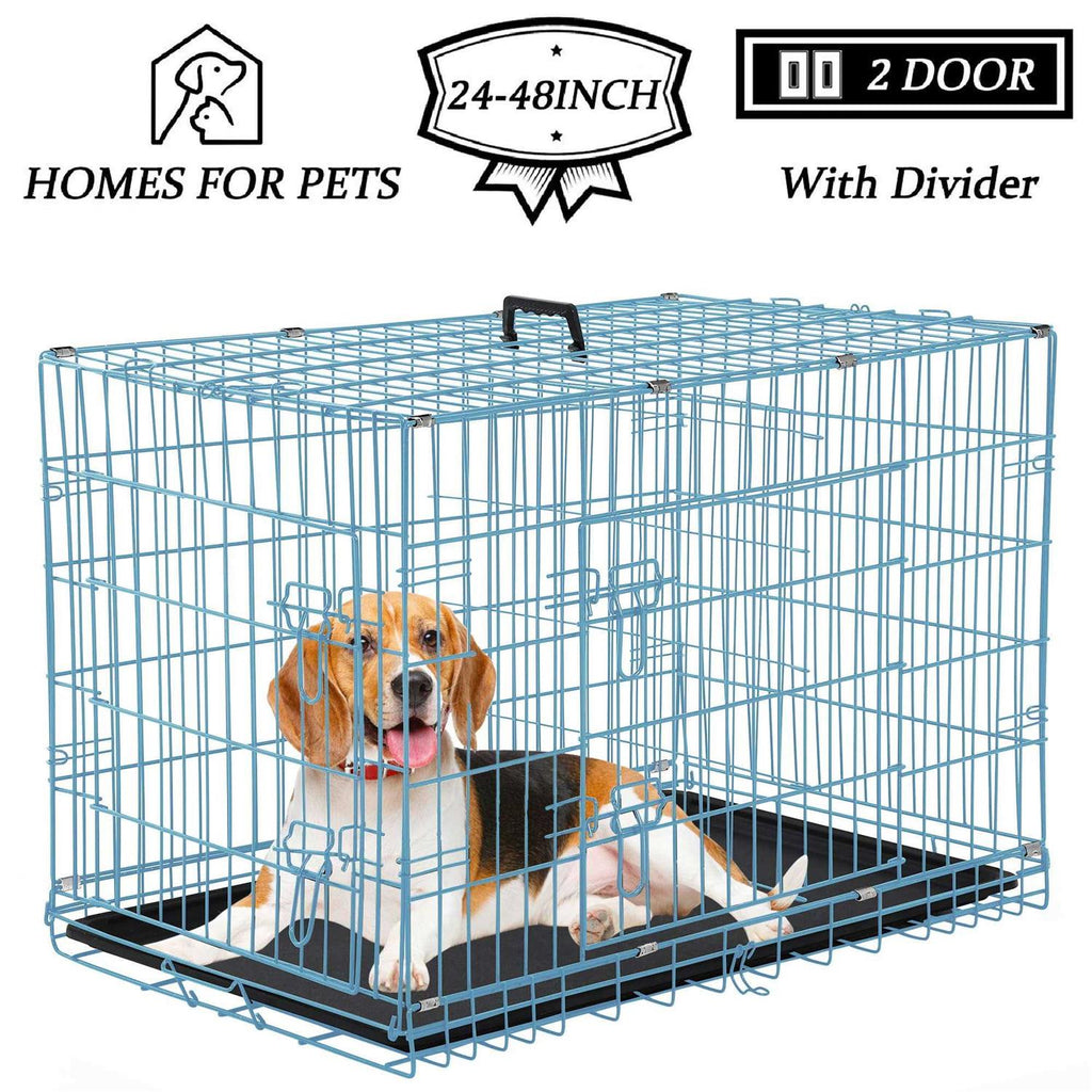 Foldable Large Metal Wire Dog Crate with Plastic Tray D229
