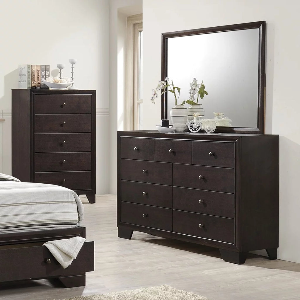 King Size Bed Dresser Mirror Nightstand 4pc Set Wooden Veneer Y128