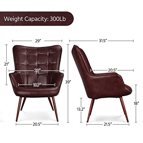 Camel Leather Accent Chairs with Metal Legs G837245