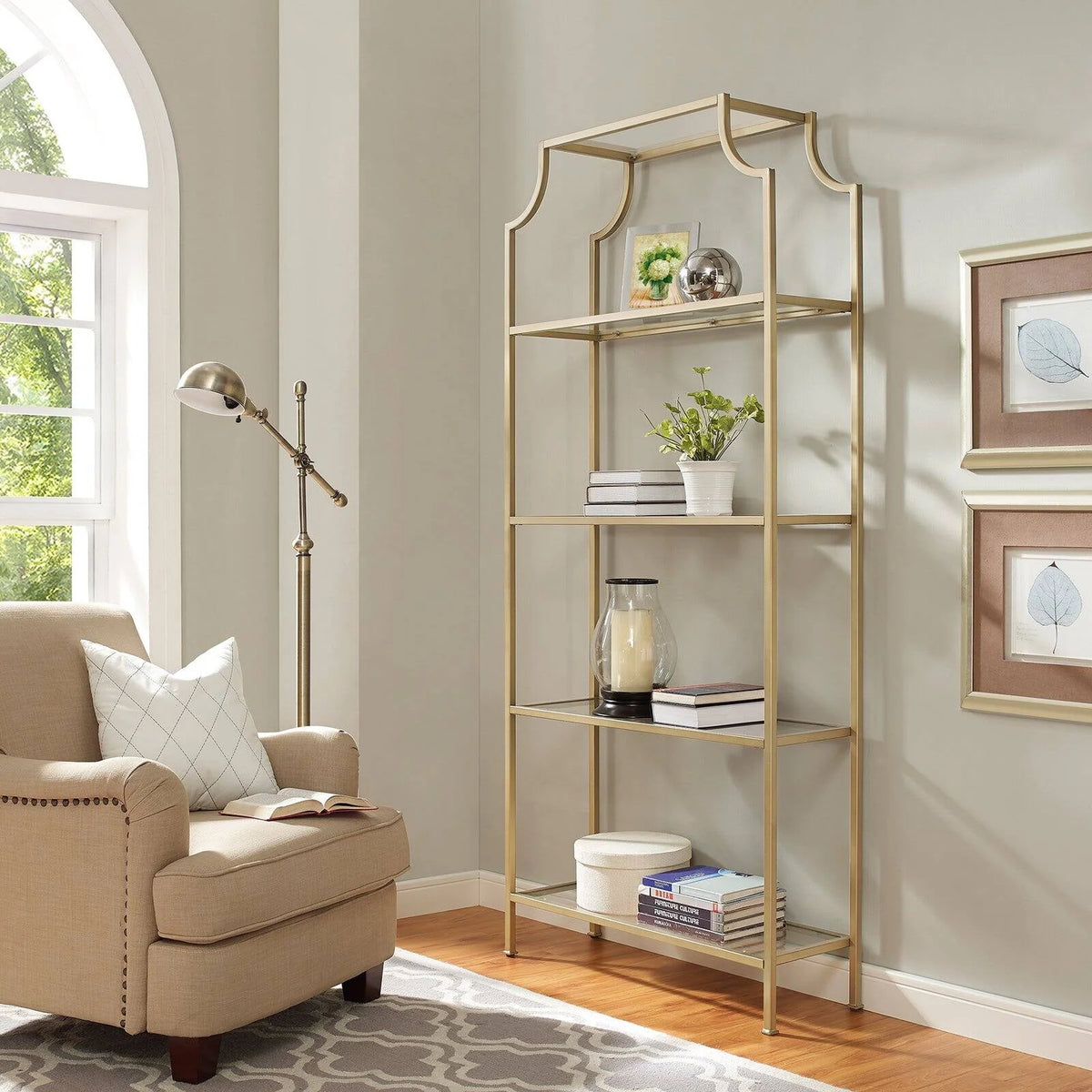 4 Shelf Glass Metal Etagere Bookcase W912