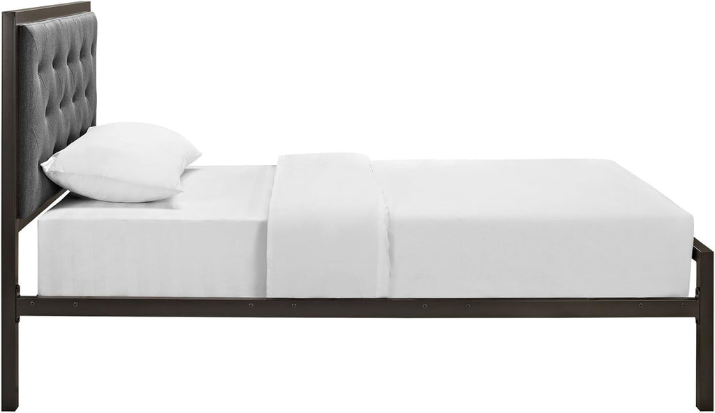 Twin Size Grey Fabric Bed Frame U866149