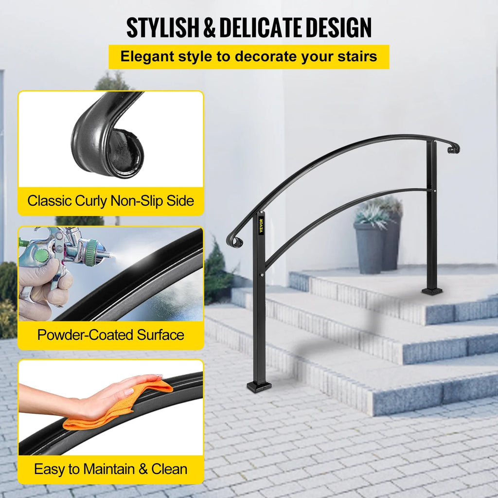 Matte Black Wrought Iron Handrail with Installation Kit V843
