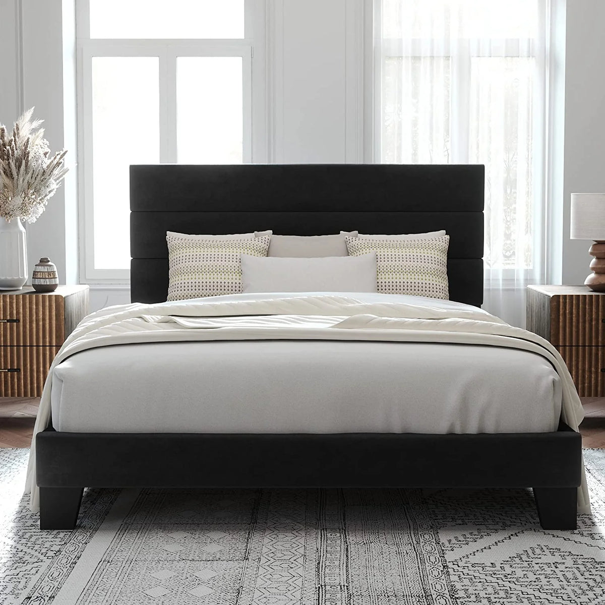 Full Size Velvet Upholstered Platform Bed Frame K364894
