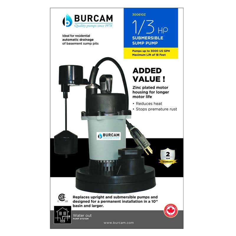 1/3 HP 3000 GPH Submersible Sump Pump B598