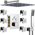 Thermostatic Shower System with Body Spray Jets 12 Inch LED Rain Shower Combo Chrome A7153