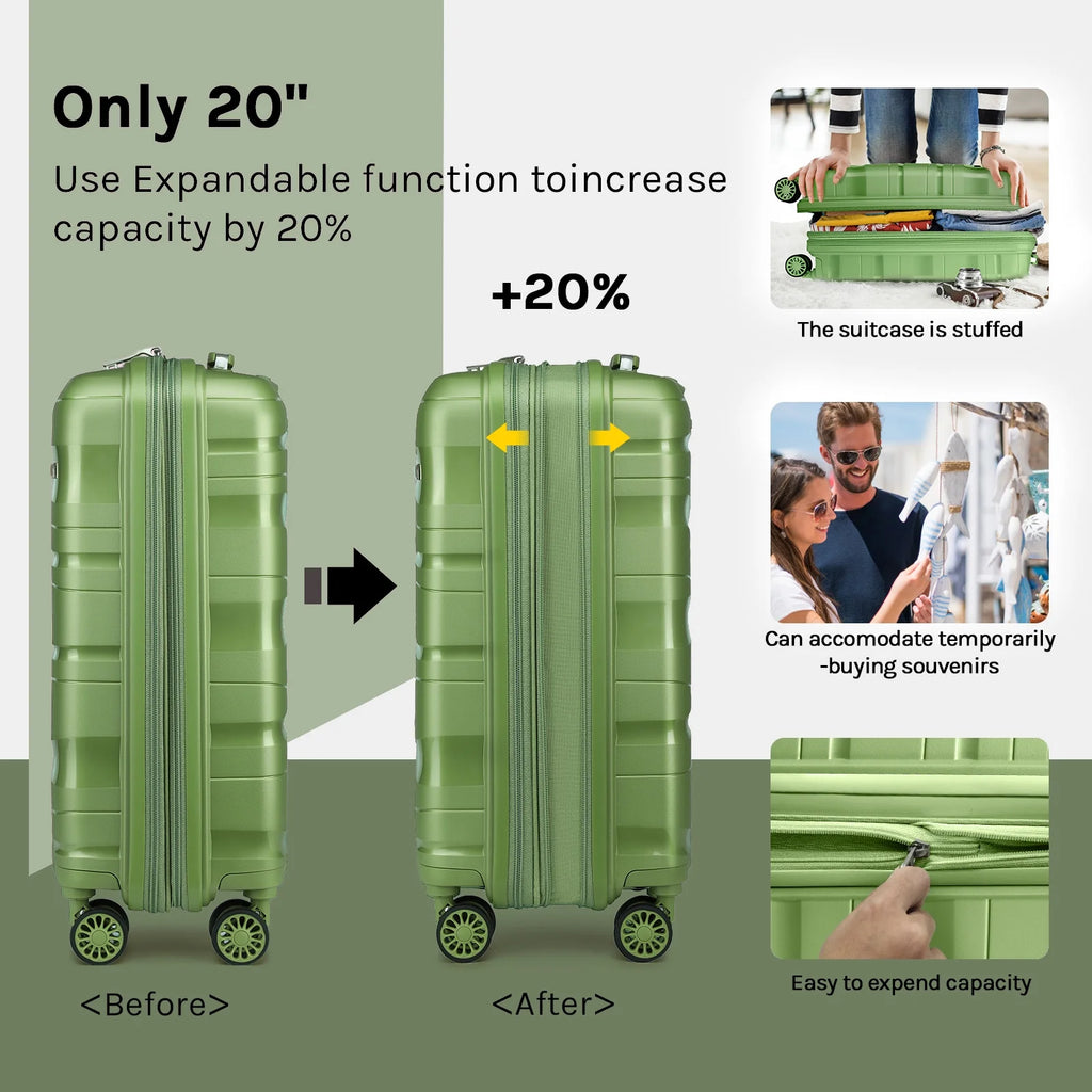 5 Luggage Sets PP Hardside Spinner Luggage Expandable Carry-on Suitcase V939
