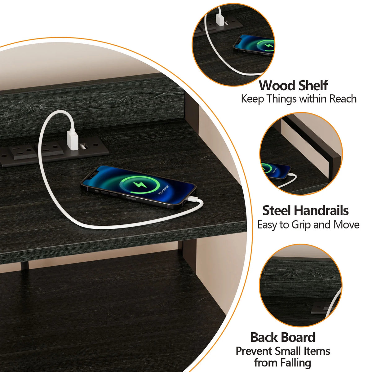 White Fabric Vertical Dresser with Charging Station E2380