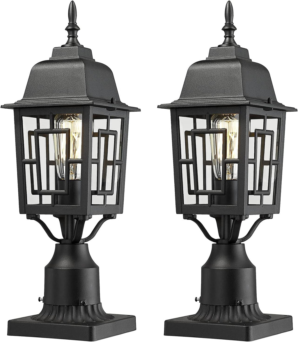 Set of 2 Cast Aluminum Outdoor Post Lights with Pier Mount Adapter E2630