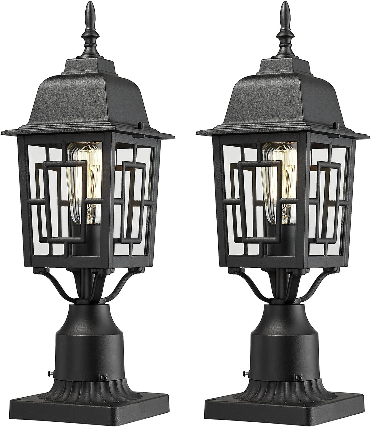 Set of 2 Cast Aluminum Outdoor Post Lights with Pier Mount Adapter E2630