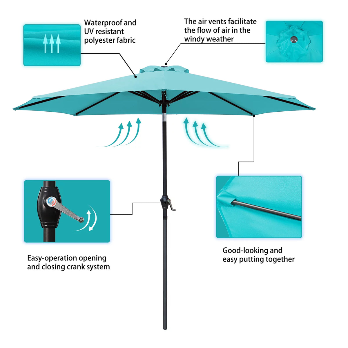 9' Blue Patio Umbrella with Push Button Tilt I999