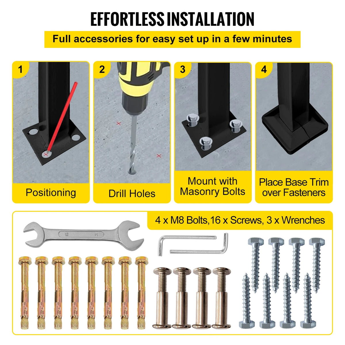 Matte Black Wrought Iron Handrail with Installation Kit V843