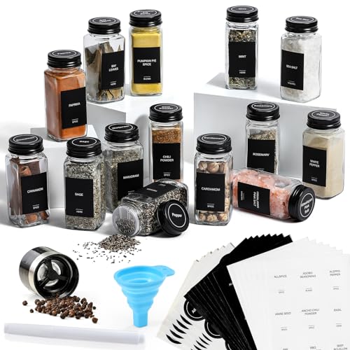 14 Pcs Glass Spice Jars with Shaker Lids and Airtight Metal Caps W252