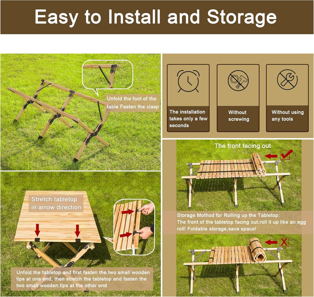 4ft Folding Low Height Portable Wooden Outdoor Picnic Table with Carry Bag M354806