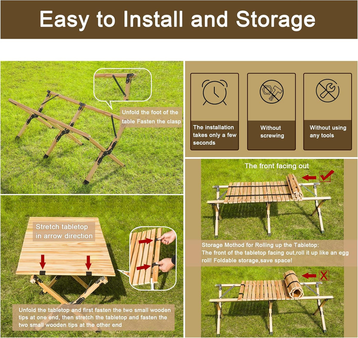 4ft Folding Low Height Portable Wooden Outdoor Picnic Table with Carry Bag M354806
