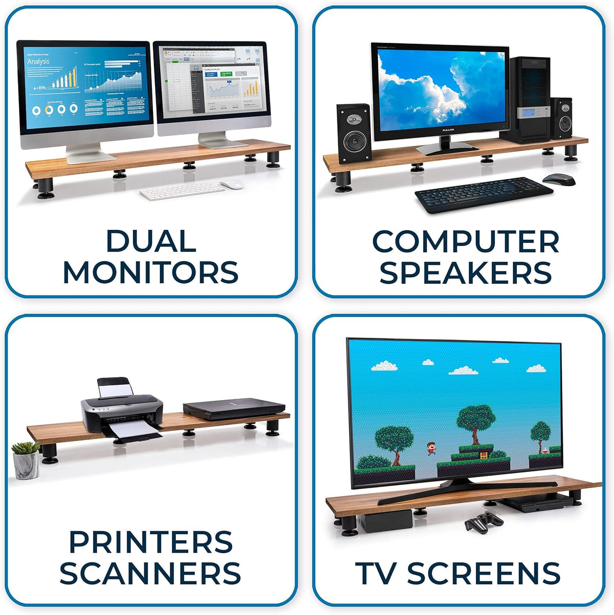 Large Dual Monitor Riser Hardwood Acacia Computer Riser C472571