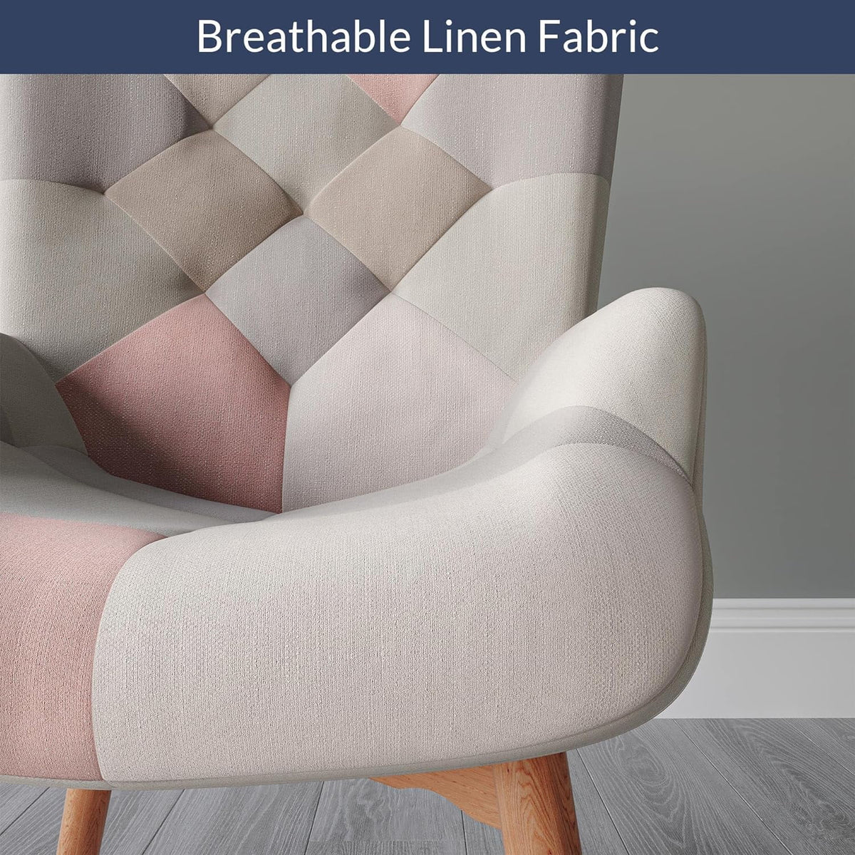 Linen Upholstered Accent Chair with Solid Wood Legs Y867
