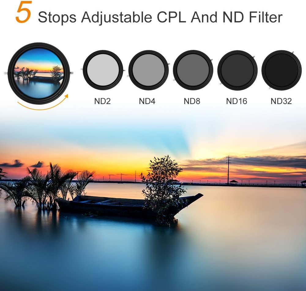 82mm Variable Fader ND2-ND32 ND Filter and CPL Circular Polarizing Filter 2 in 1 E275