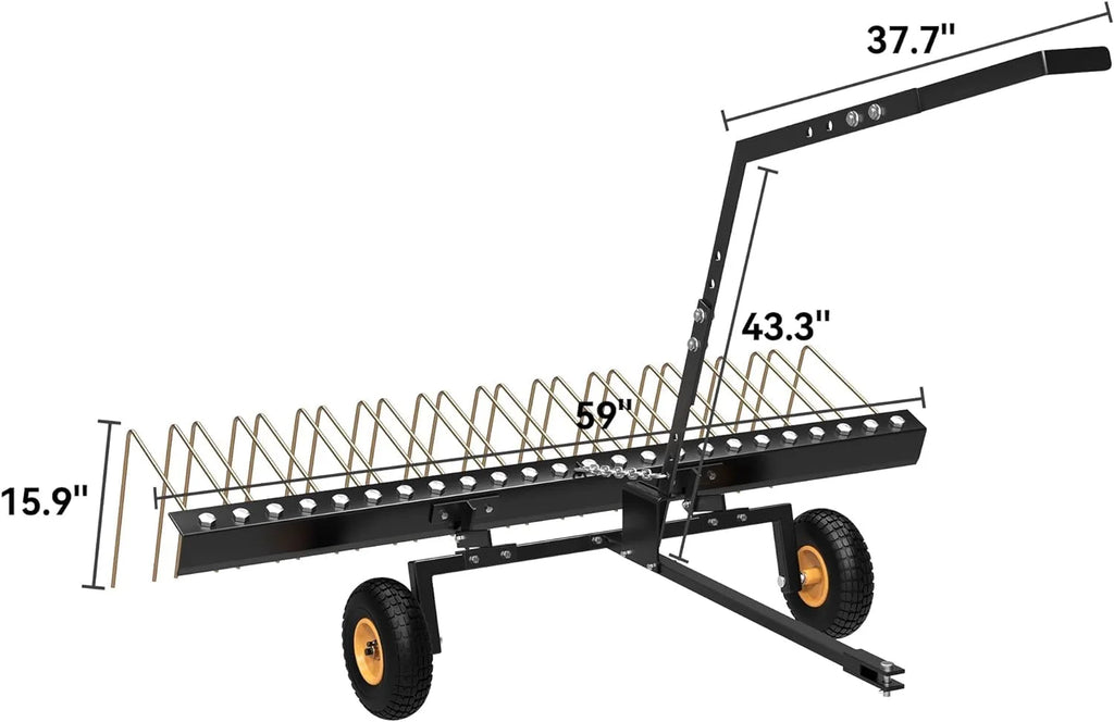 60in Pine Straw Steel Landscape Rake with Wheels P56114