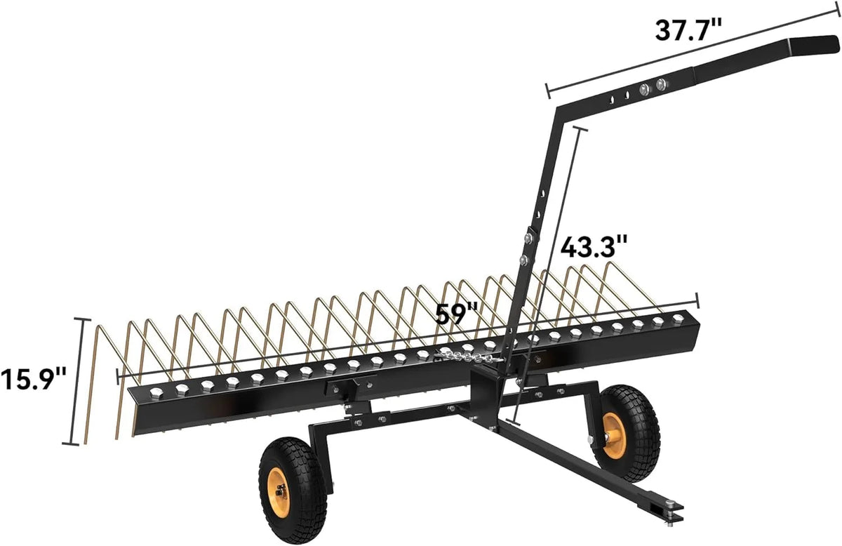 60in Pine Straw Steel Landscape Rake with Wheels P56114