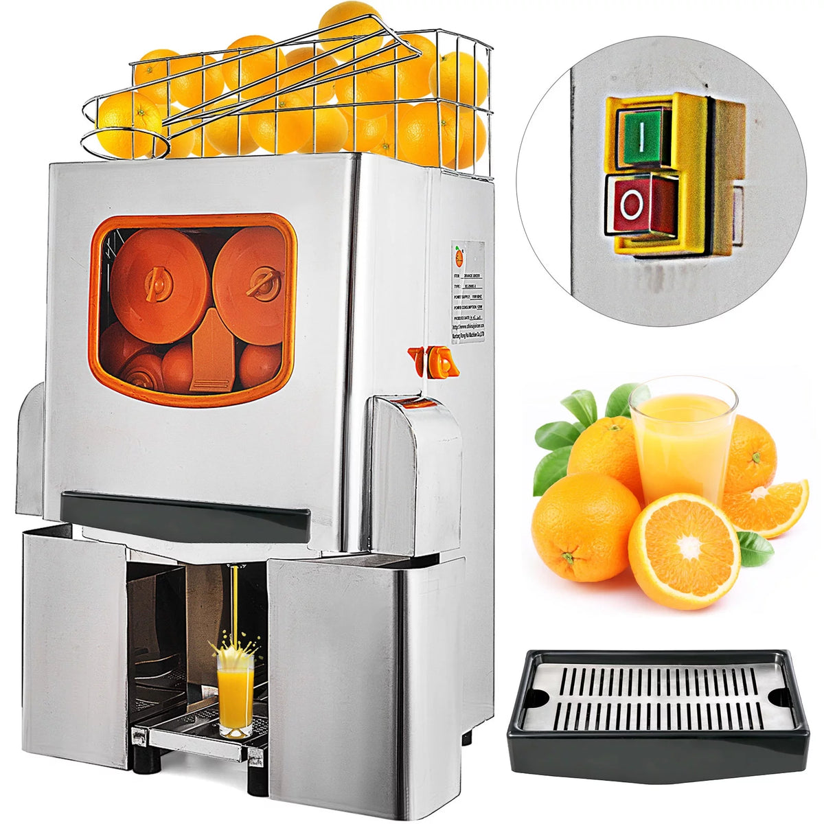 110V Commercial Orange Juicer Machine with Pull-Out Filter Box, 304 Stainless Steel Tank and Cover T801