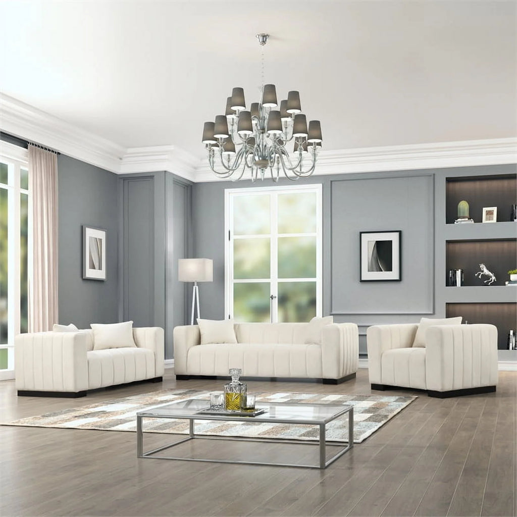 Beige Velvet Sofa Loveseat Armchair Set V619
