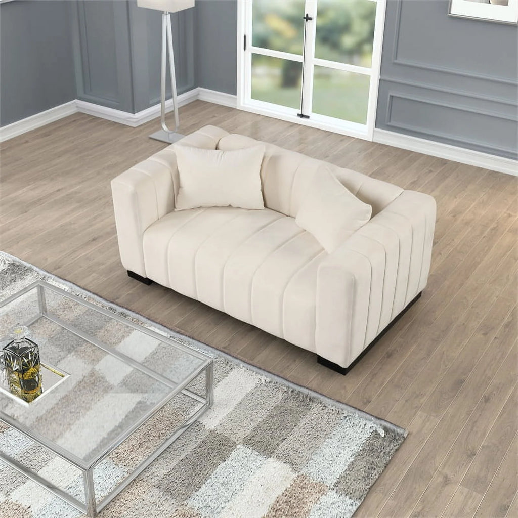 Beige Velvet Sofa Loveseat Armchair Set V619