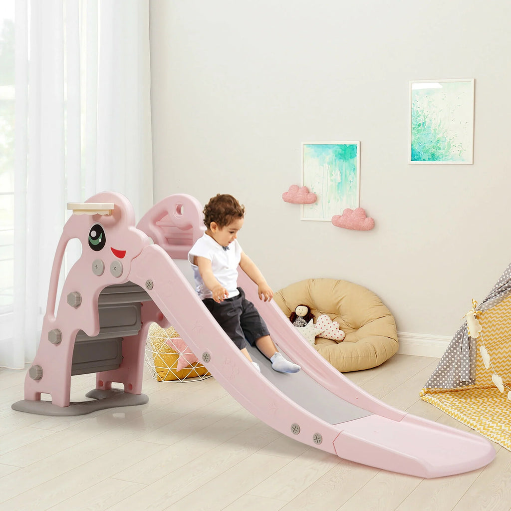 3-in-1 Kids Climber Slide Play Set with Basketball Hoop Green Q420