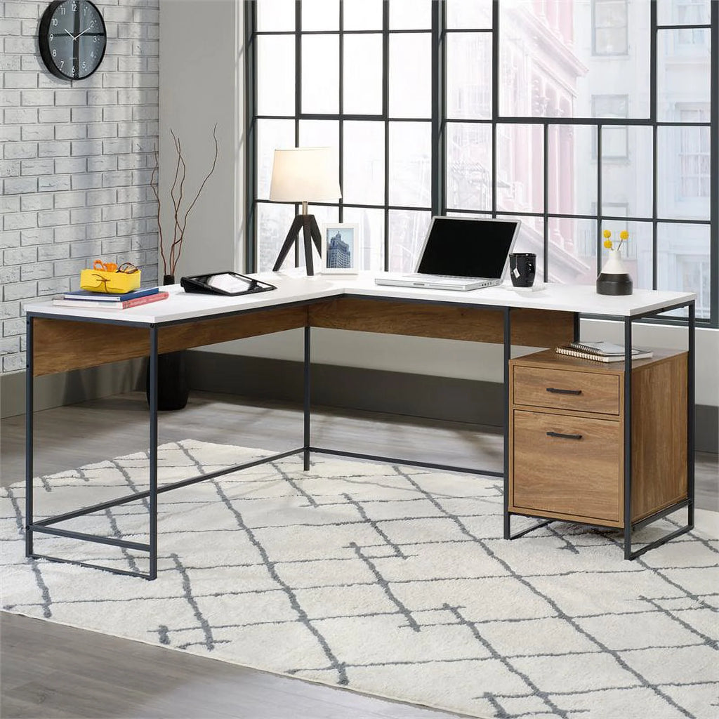 L-Shaped Computer Desk with 2 Drawers in White H637